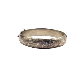 Engraved Silver Bangle Bracelet